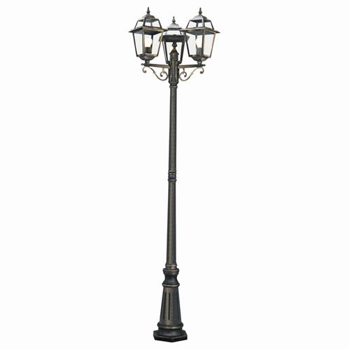 New Orleans Black Gold IP44 Triple Head Post Light 1528-3