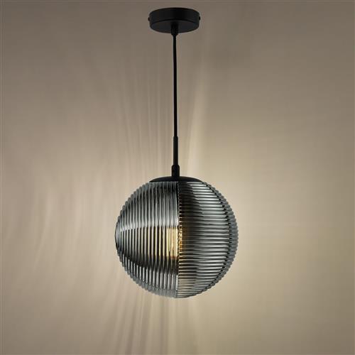 Evander Matt Black And Smoked Ribbed Single Globe Pendant Fitting EVA0122