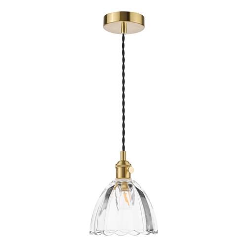 Hadano Natural Brass With Clear Scolloped Glass Single Pendant HAD0140-11