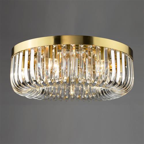 Sigourney 6 Light Satin Gold and Crystal Flush Fitting SIG6435