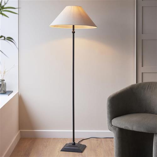 Lille Painted Matt Black And Natural Faux Linen Shade Floor Lamp 117830