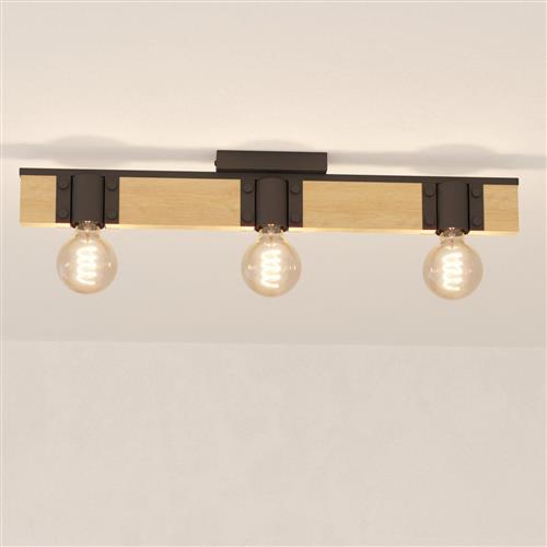 Bailrigg Black And Wooden Triple Flush Light 43901