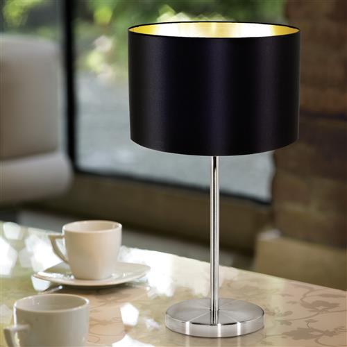 Maserlo Satin Nickel Table Lamp with Black and Gold Shade 31627