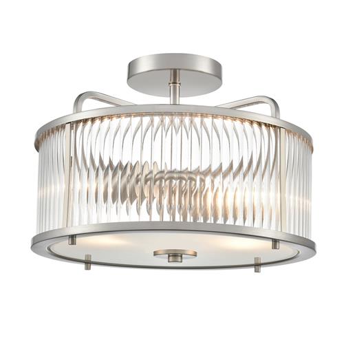 Bonham Dual Satin Nickel And Clear Ribbed Glass Semi Flush Fitting FL2708-02