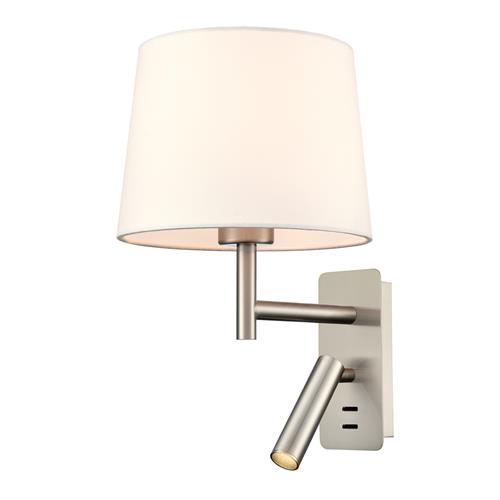 Christie LED Dual Satin Nickel And Off White Shade Reading Wall Light WB614