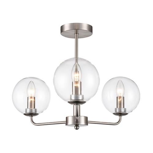 Court Three Light Satin Nickel And Clear Glass Globe Shades Semi Flush IL2499-3