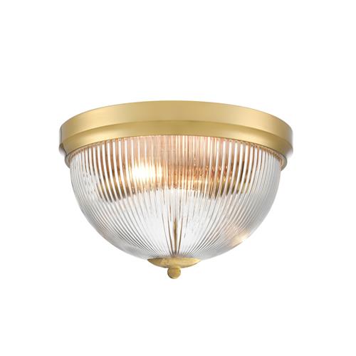 Cupola Small Aged Brass And Clear Ribbed Glass Flush Fitting CF5837