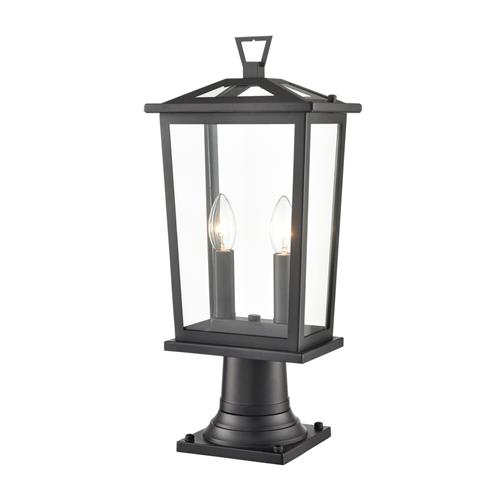 Dusk IP44 Matt Black And Clear Glass Outdoor Post Light EXT6649