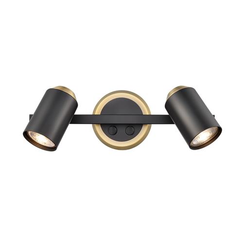 Hollywood 2 Arm Matt Black And Brushed Brass Wall Light SPOT9102