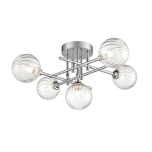 Abstraction Polished Chrome & Ribbed Glass 5 Light Semi-Flush FL2464-5