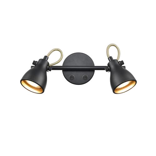Taza Matt Black & Gold Double Switched Wall Light SPOT9052