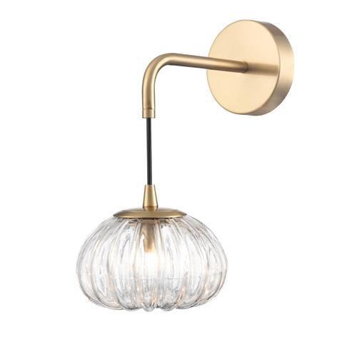 Harvest Aged Brass And Clear Ribbed Glass Single Wall Light FL2473-1
