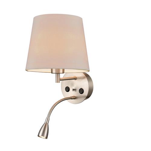 Lonnie LED Satin Nickel & Taupe Shade USB Wall Light WB109/1176