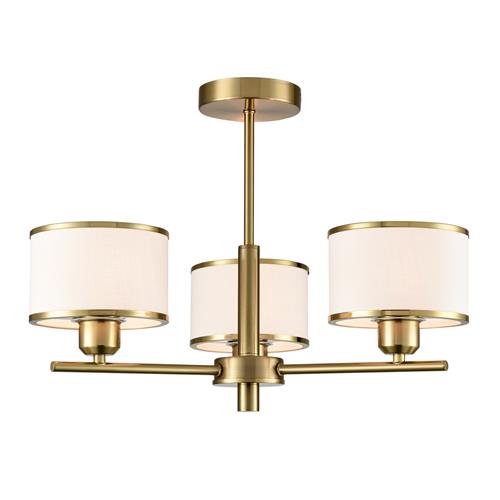 Polaris 3 Light Aged Brass And Off White Shades Semi Flush Fitting FL2498-3
