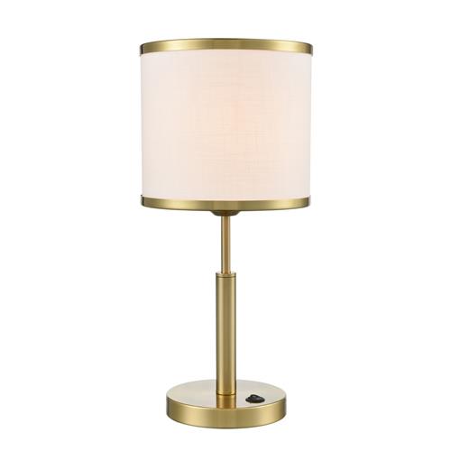 Polaris Aged Brass And Off White Textured Drum Shade Switched Table Lamp TL212