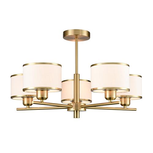 Polaris Aged Brass And Textured Off White Shades Five Light Semi-Flush FL2498-5