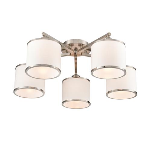 Sirius Five Light Satin Nickel And Off White Textured Shades Flush Fitting FL2495-5