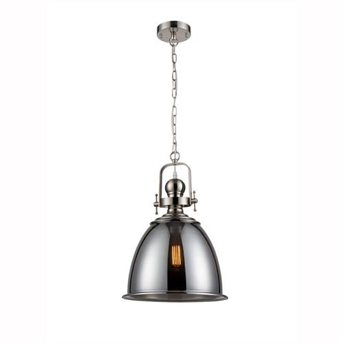 Vista Industrial Satin Nickel And Smoked Glass Pendant Light PCH190