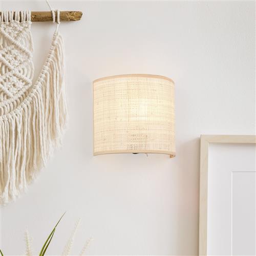 Aimee Black And Natural Bast Single Wall Light R21851736