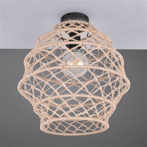 Hive Black And Natural Hemp Semi-Flush Ceiling Fitting R61681036