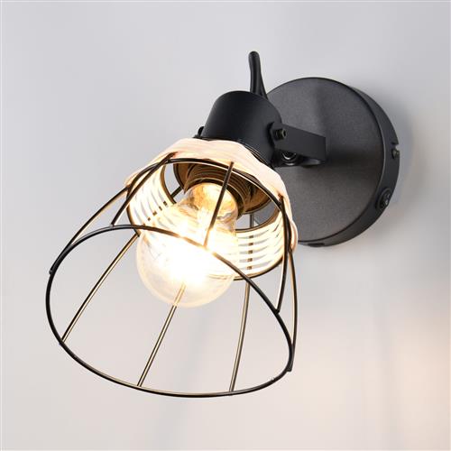 Jerome Black And Natural Rattan Single Wall Or Ceiling Light R86231732