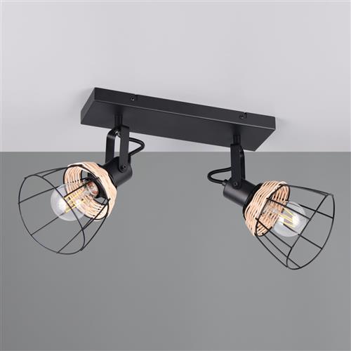 Jerome Two light Black And Natural Rattan Wall or Ceiling Spot Fitting R86232032