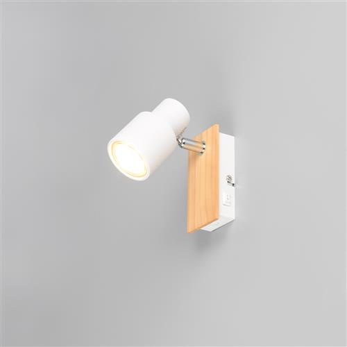 Pierre White And Natural Wood Single Wall Or Ceiling Spotlight R81981731