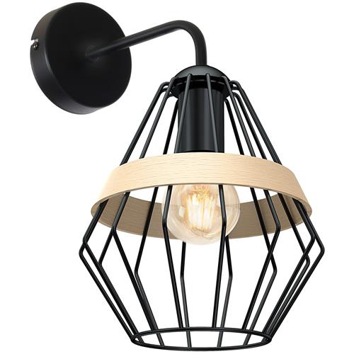 Cliff Single Matt Black And Wood Wall Light MLP5523