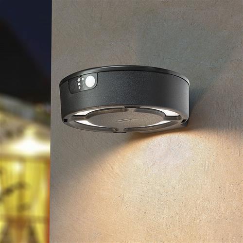 Fortunato Black IP55 Solar CCT LED PIR Wall Light FORTUNATOBL