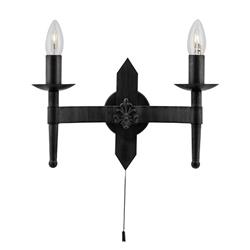 Cartwheel Wrought Iron Black Double Wall Light 2422-2BK