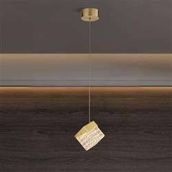 Cuboid LED Satin Brass And Clear Single Ceiling Pendant 33640SB