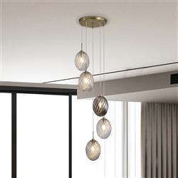 Whirl Five Light Satin Brass And Glass Ceiling Pendant 24142-5SB