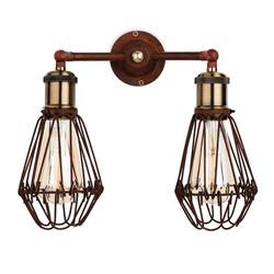 Arcade Rustic Brown & Antique Brass Double Wall Light 3713RB