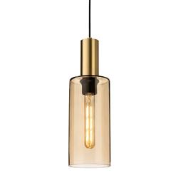 Rimini Single Brass and Amber Glass Pendant 6884SB