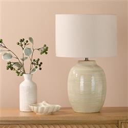 Amsara Cream Ceramic Table Lamp And Ivory Drum Shade AMS4224