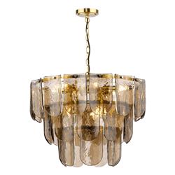 Anielle 9 Light Natural Brass And Dappled Tea Smoked Glass Pendant ANI1342