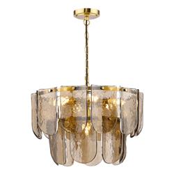 Anielle Natural Brass And Dappled Tea Smoked Glass 7 Light Pendant ANI3442