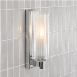 Bevin Ribbed Glass IP44 Bathroom Single Wall Light 