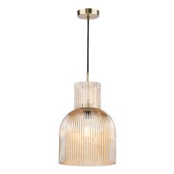 Bixby Brushed Bronze And Amber Ribbed Glass Pendant BIX0106