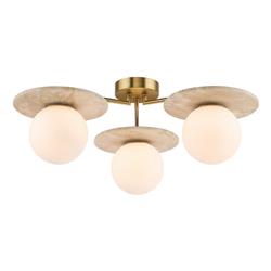 Inaya 3 Light Natural Brass And White Glass Semi Flush Fitting INA5334