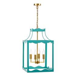 Jinele Natural Brass And Blue 4 light Lantern Pendant JIN0423