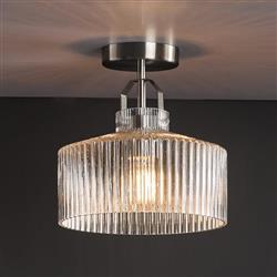 Lenka Satin Nickel And Clear Ribbed Glass Semi Flush Fitting LEN4846