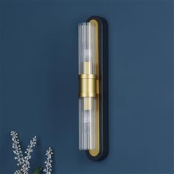 Rhian Matt Black And Ribbed Glass Wall Light RHI0954