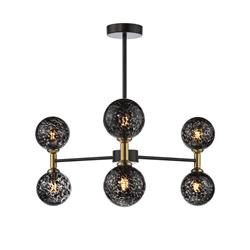 Takara 6 Light Matt Black With Black Confetti Glass Semi Flush TAK0654-21