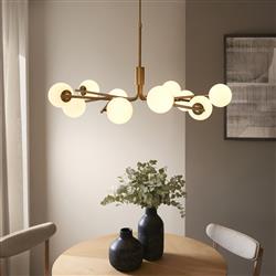 Aaron 10 Light Brushed Aged Brass Plate And Opal Glass Pendant 118652