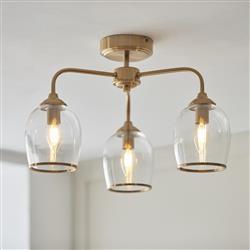 Ashcroft 3 Light Brushed Aged Brass Plate And Clear Glass Semi Flush