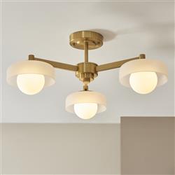 Boss 3 Light Brushed Aged Brass Plate With Frosted Opal Glass Semi Flush 120631