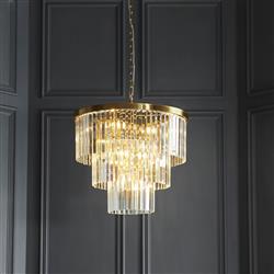 Conaston 7 Light Brushed Aged Brass Plate And Cut Glass Pendant 115457