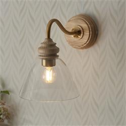 Cotswold Natural Ash Wood And Brushed Aged Brass Plate Wall Light 113371