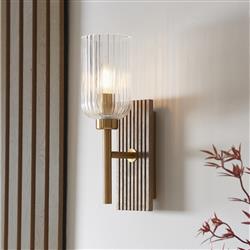 Grove Walnut Stained Wood And Ribbed Glass Single Wall Light 118365